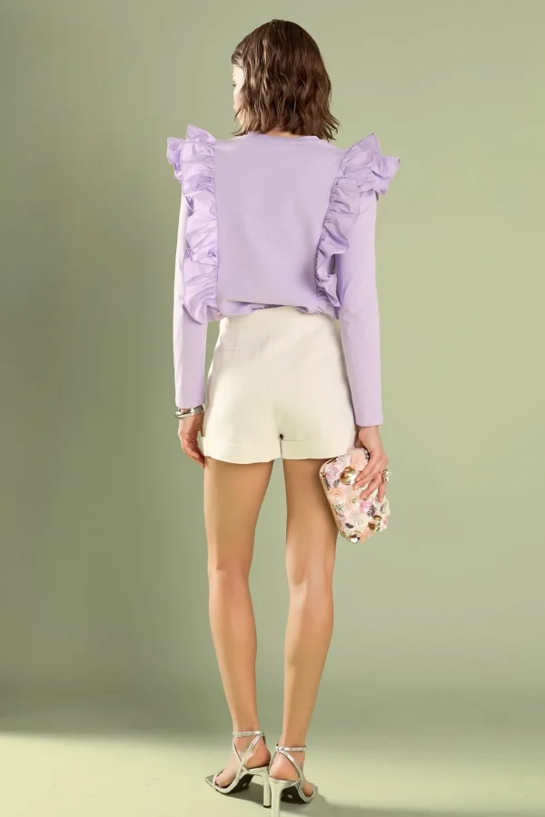 ENGLISH FACTORY Tops*- Poplin Ruffle Detail T-shirt