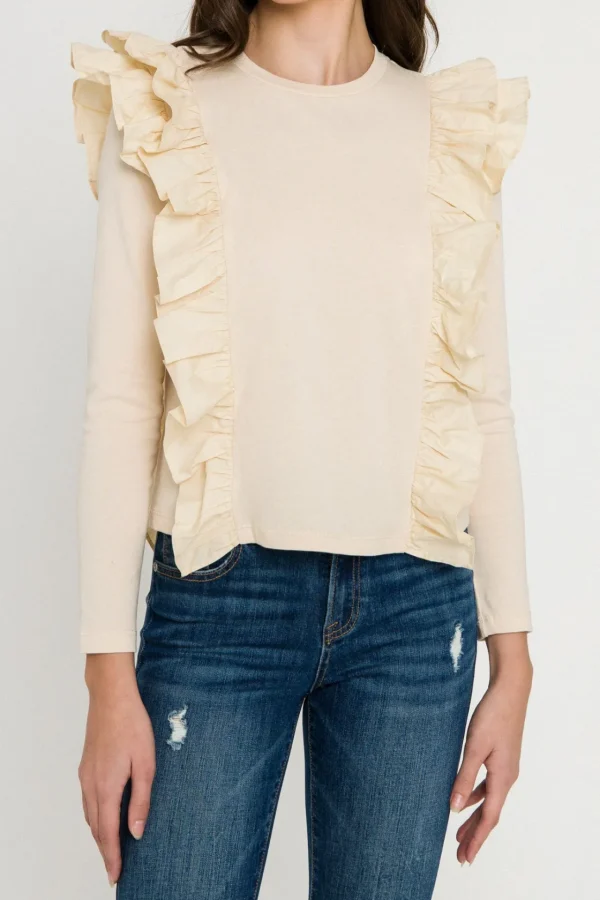 ENGLISH FACTORY Tops*- Poplin Ruffle Detail T-shirt