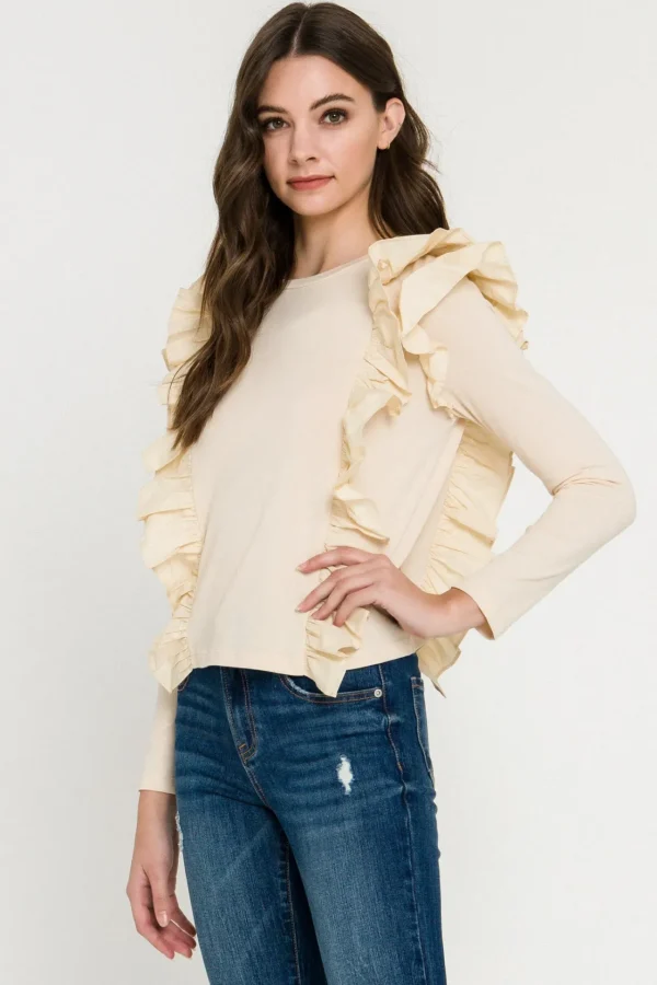 ENGLISH FACTORY Tops*- Poplin Ruffle Detail T-shirt