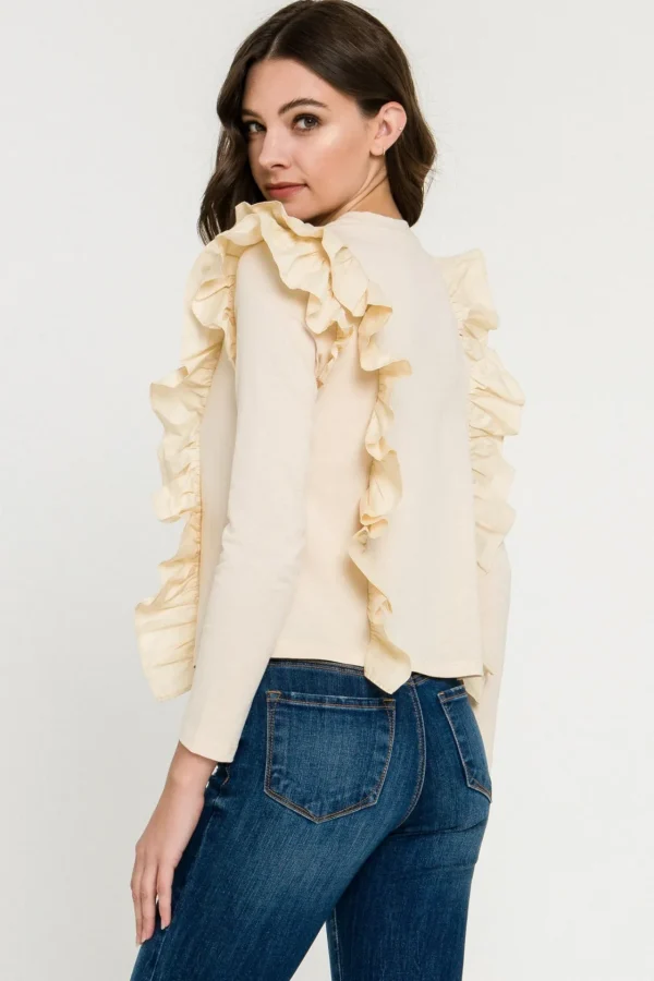ENGLISH FACTORY Tops*- Poplin Ruffle Detail T-shirt