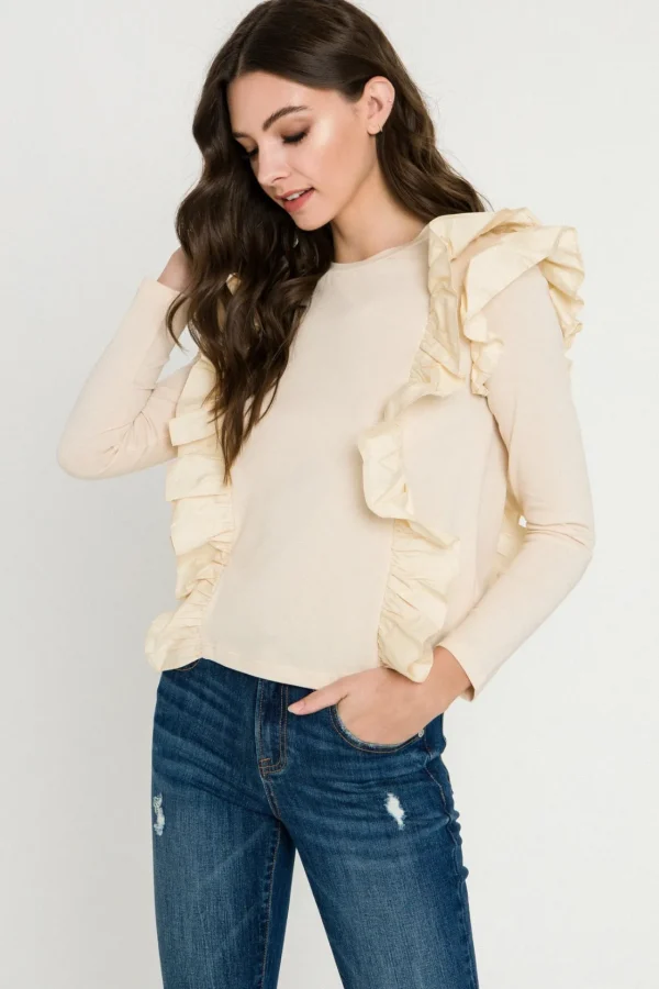 ENGLISH FACTORY Tops*- Poplin Ruffle Detail T-shirt