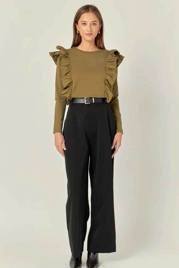 ENGLISH FACTORY Tops*- Poplin Ruffle Detail T-shirt