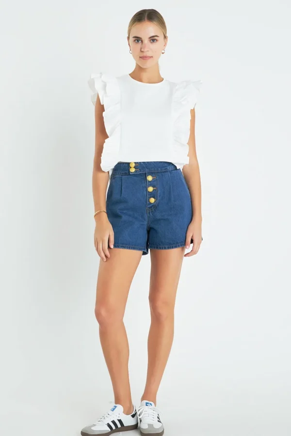 ENGLISH FACTORY Tops*- Poplin Ruffle Detail Sleeveless Top