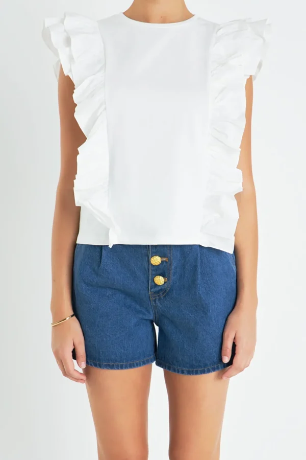 ENGLISH FACTORY Tops*- Poplin Ruffle Detail Sleeveless Top