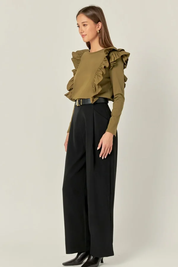 ENGLISH FACTORY Tops*- Poplin Ruffle Detail T-shirt