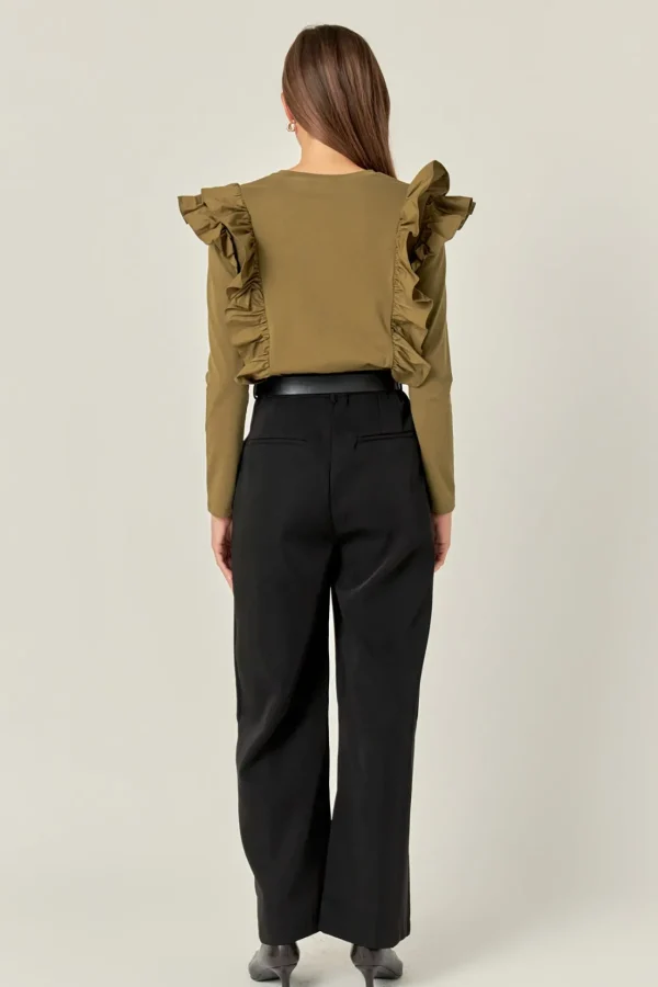 ENGLISH FACTORY Tops*- Poplin Ruffle Detail T-shirt