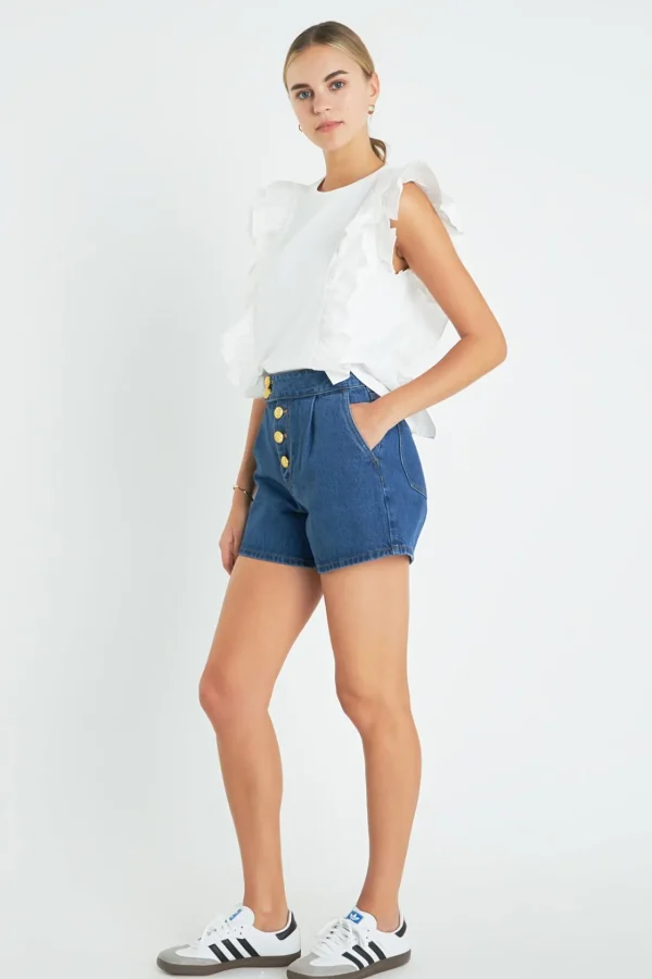 ENGLISH FACTORY Tops*- Poplin Ruffle Detail Sleeveless Top