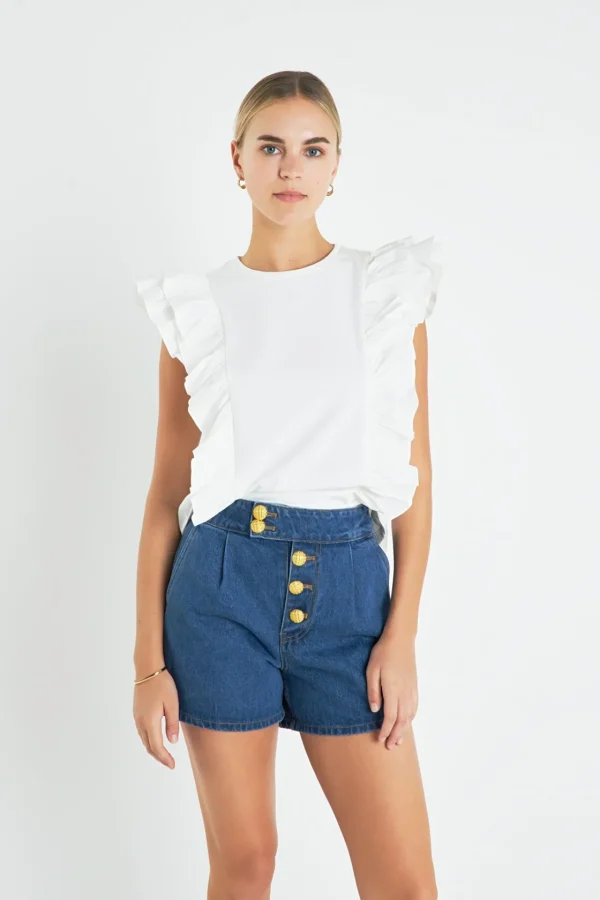 ENGLISH FACTORY Tops*- Poplin Ruffle Detail Sleeveless Top