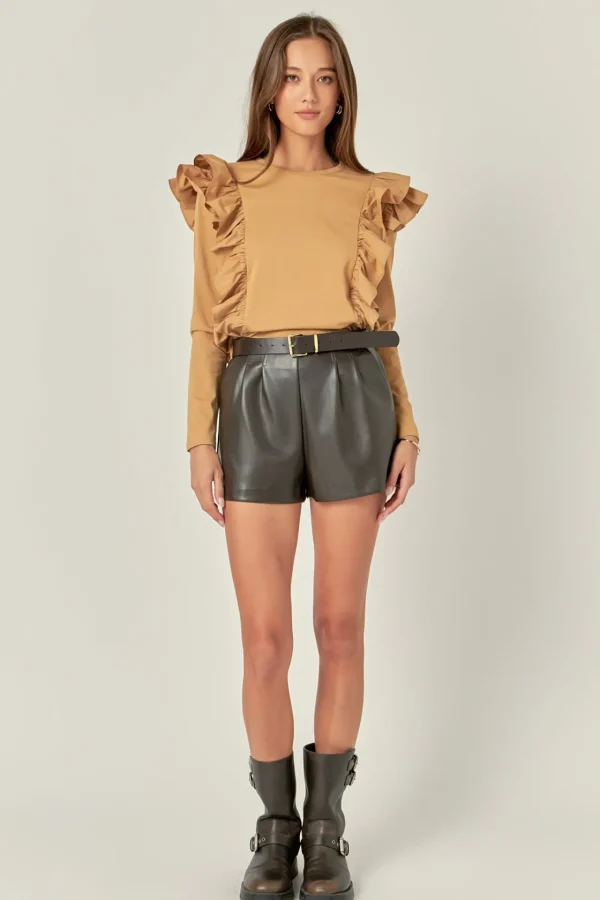 ENGLISH FACTORY Tops*- Poplin Ruffle Detail T-shirt