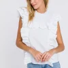 ENGLISH FACTORY Tops*- Poplin Smocked Ruffled Top WHITE