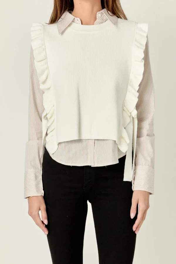 ENGLISH FACTORY Shirts & Blouses*- Poplin Shirt With Detachable Knit Vest IVORY
