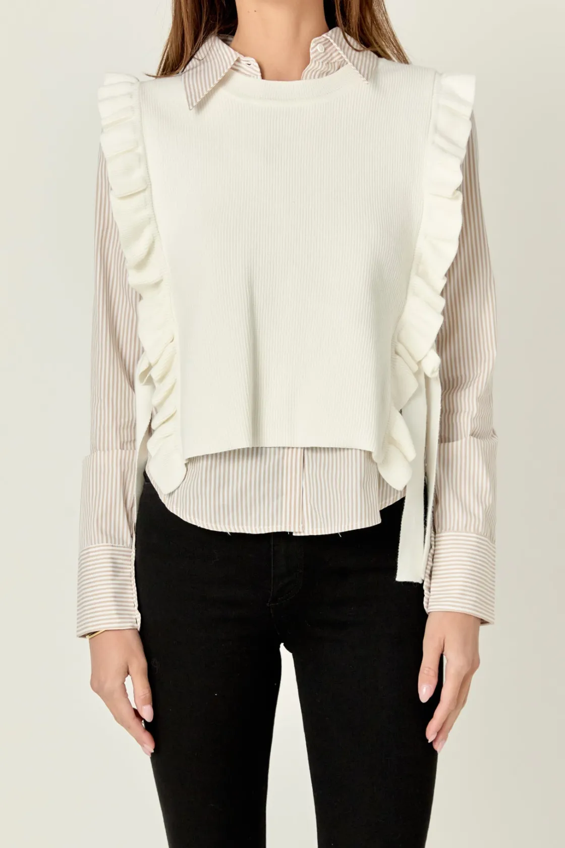 english_factory__poplin_s_0-2.webp ENGLISH FACTORY Shirts & Blouses*- Poplin Shirt With Detachable Knit Vest IVORY