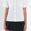 ENGLISH FACTORY Shirts & Blouses*- Poplin Short Sleeve Shirt with Gold Buttons WHITE