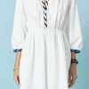 ENGLISH FACTORY Boho Dresses | White Dresses*- Poplin Shirt Dress with Striped Binding WHITE