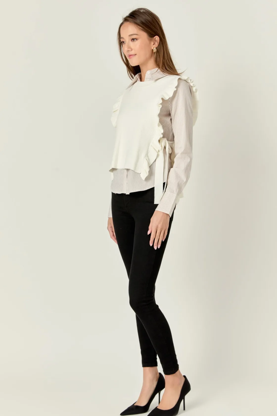 english_factory__poplin_s_1-2.webp ENGLISH FACTORY Shirts & Blouses*- Poplin Shirt With Detachable Knit Vest IVORY