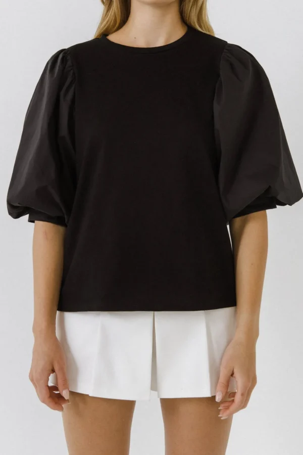 ENGLISH FACTORY Tops*- Poplin Sleeve Combo T-shirts