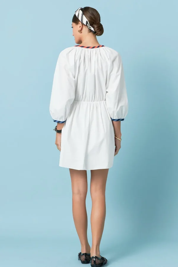 ENGLISH FACTORY Boho Dresses | White Dresses*- Poplin Shirt Dress with Striped Binding WHITE
