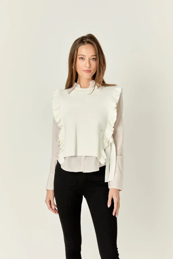 ENGLISH FACTORY Shirts & Blouses*- Poplin Shirt With Detachable Knit Vest IVORY
