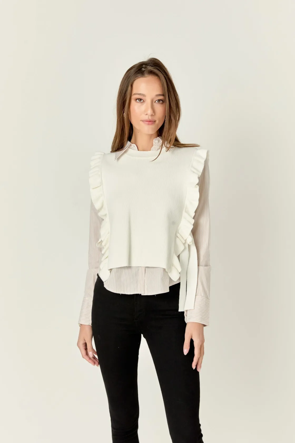 english_factory__poplin_s_3-2.webp ENGLISH FACTORY Shirts & Blouses*- Poplin Shirt With Detachable Knit Vest IVORY