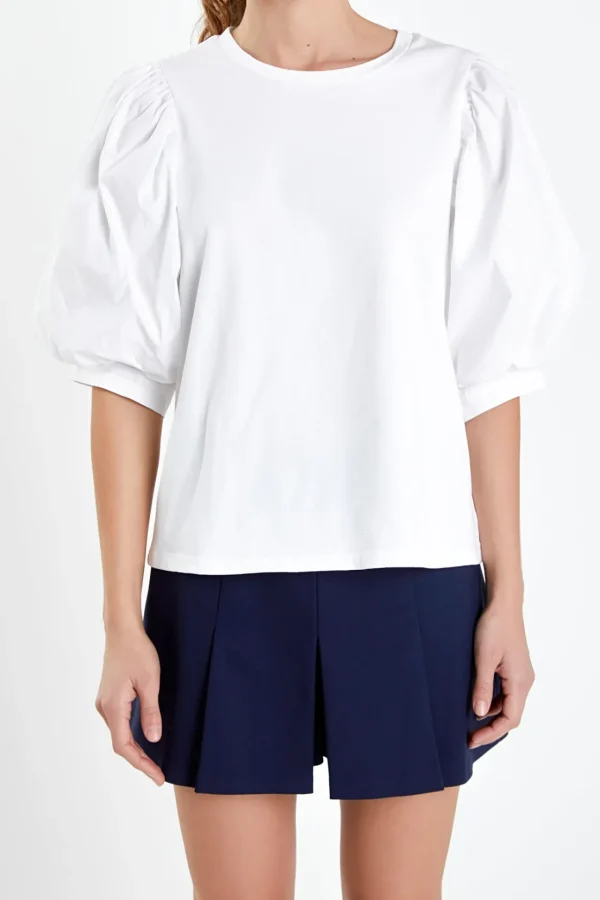 ENGLISH FACTORY Tops*- Poplin Sleeve Combo T-shirts