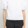 ENGLISH FACTORY Tops*- Poplin top with Lace Neckline WHITE