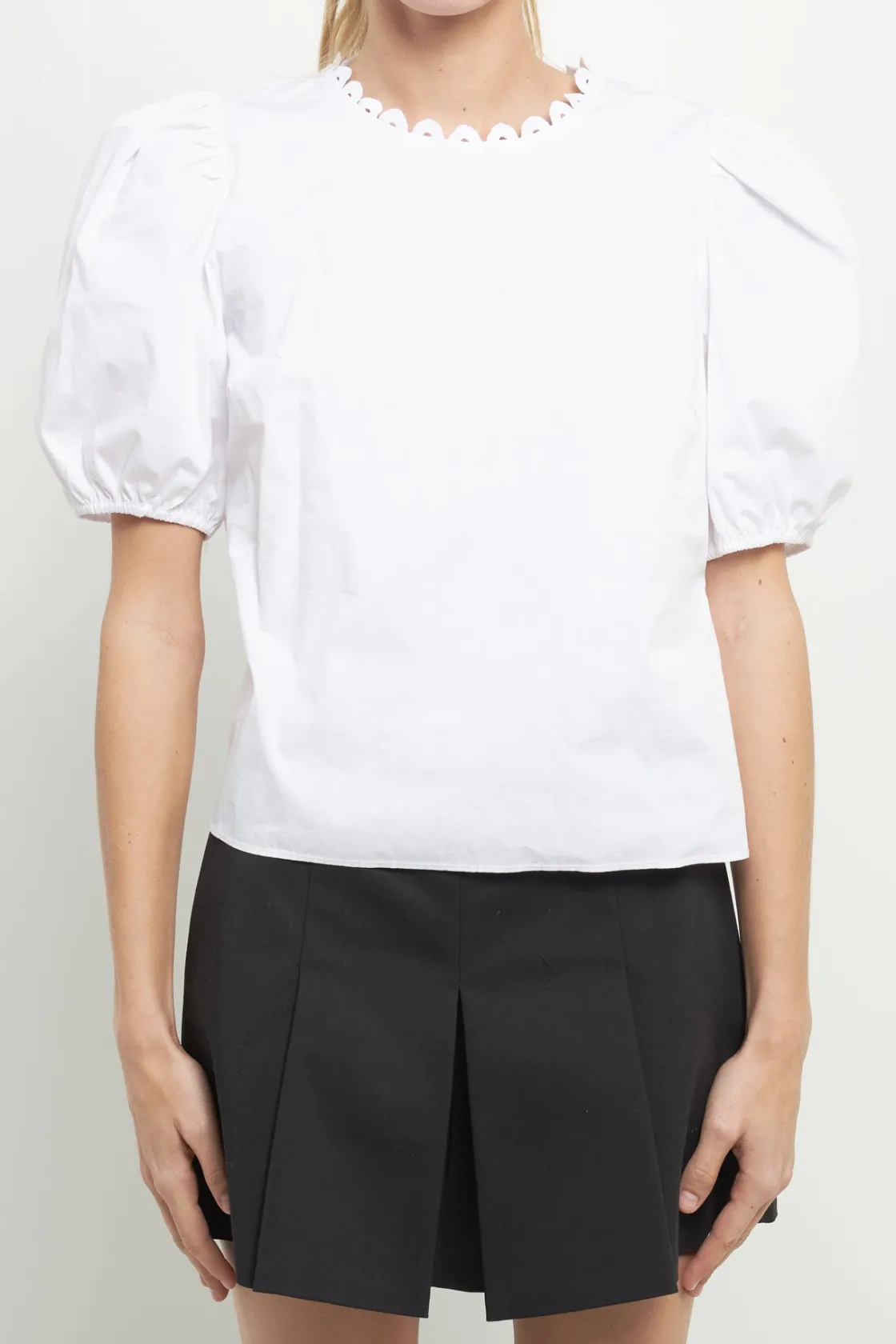 english_factory__poplin_t_0.webp ENGLISH FACTORY Tops*- Poplin top with Lace Neckline WHITE
