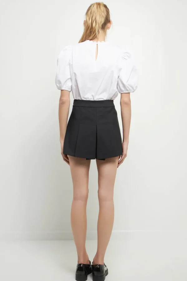 ENGLISH FACTORY Tops*- Poplin top with Lace Neckline WHITE