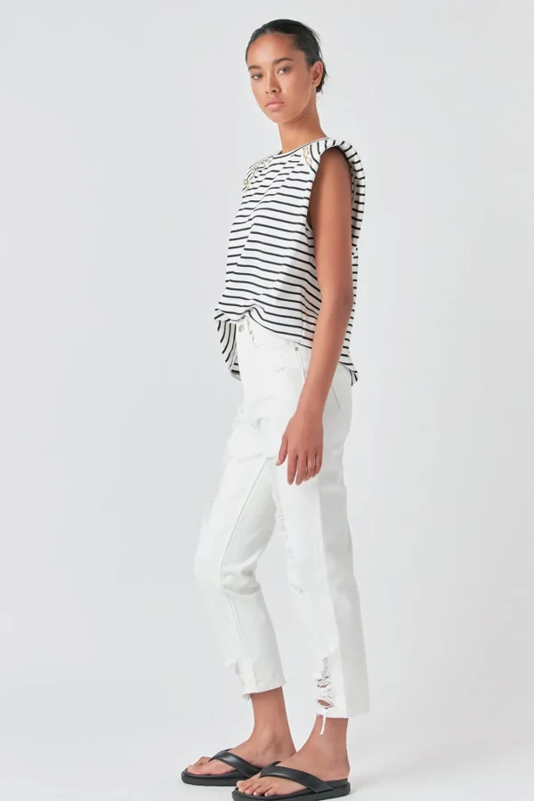 ENGLISH FACTORY Tops*- Power Shoulder Top WHITE/BLACK