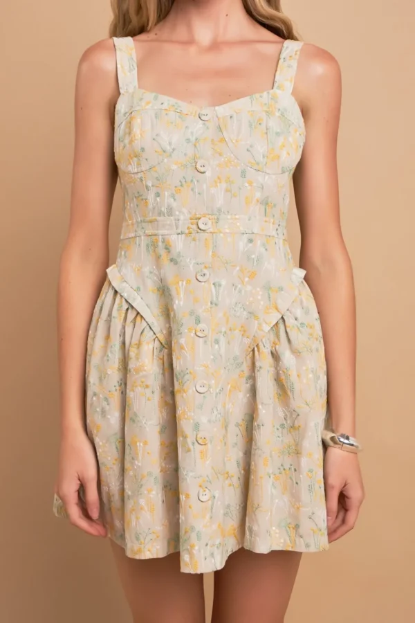 ENGLISH FACTORY Tops*- Premium Embroidered Linen Bustier Dress TANMULTI