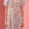 ENGLISH FACTORY Tops*- Premium Textured Ribbon Mini Full Dress MAUVE