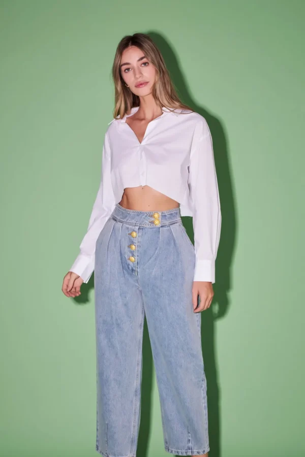 ENGLISH FACTORY Denim | Tops*- Premium Denim Cropped Trousers
