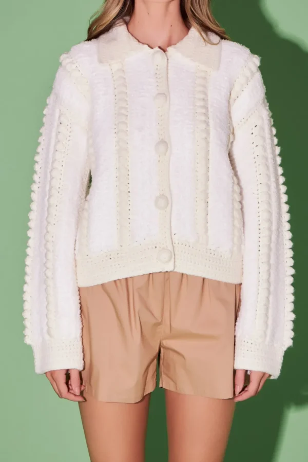 ENGLISH FACTORY Sweaters & Knits*- Premium Handmade Pom Pom Cardigan IVORY