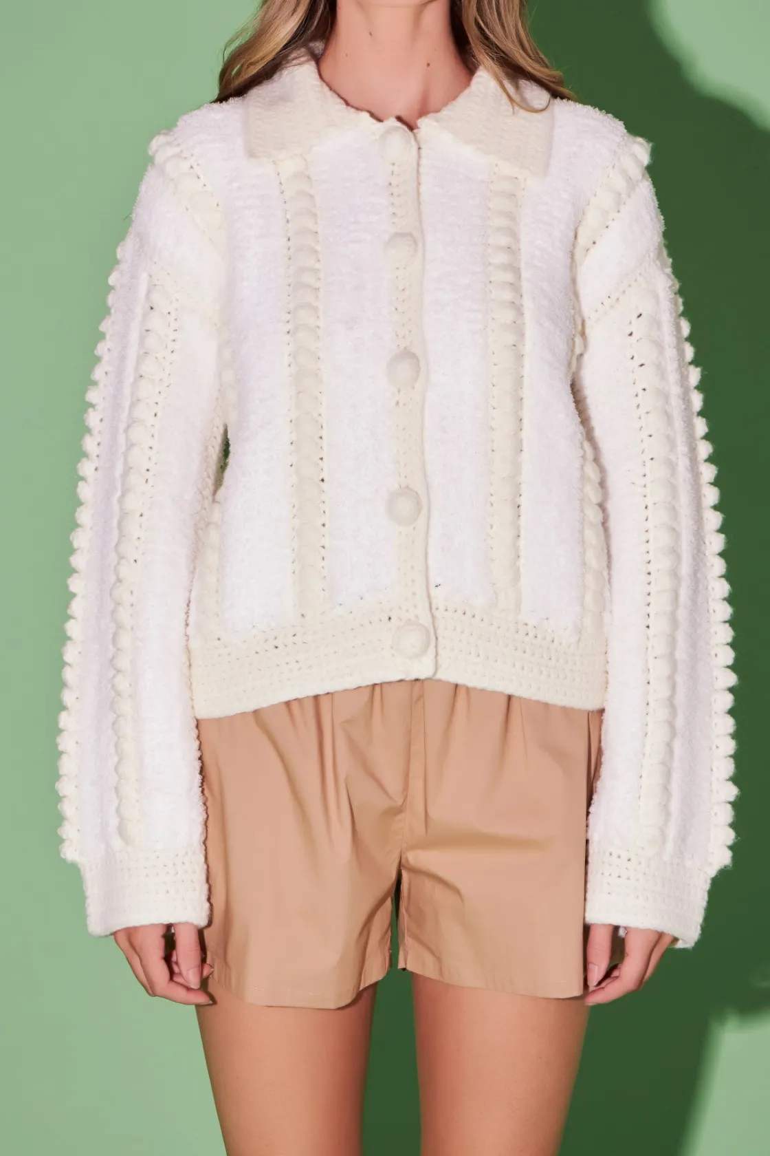 english_factory__premium__0-12.webp ENGLISH FACTORY Sweaters & Knits*- Premium Handmade Pom Pom Cardigan IVORY