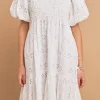 ENGLISH FACTORY Boho Dresses | White Dresses*- Premium Knit and Embroidery Combo Dress WHITE