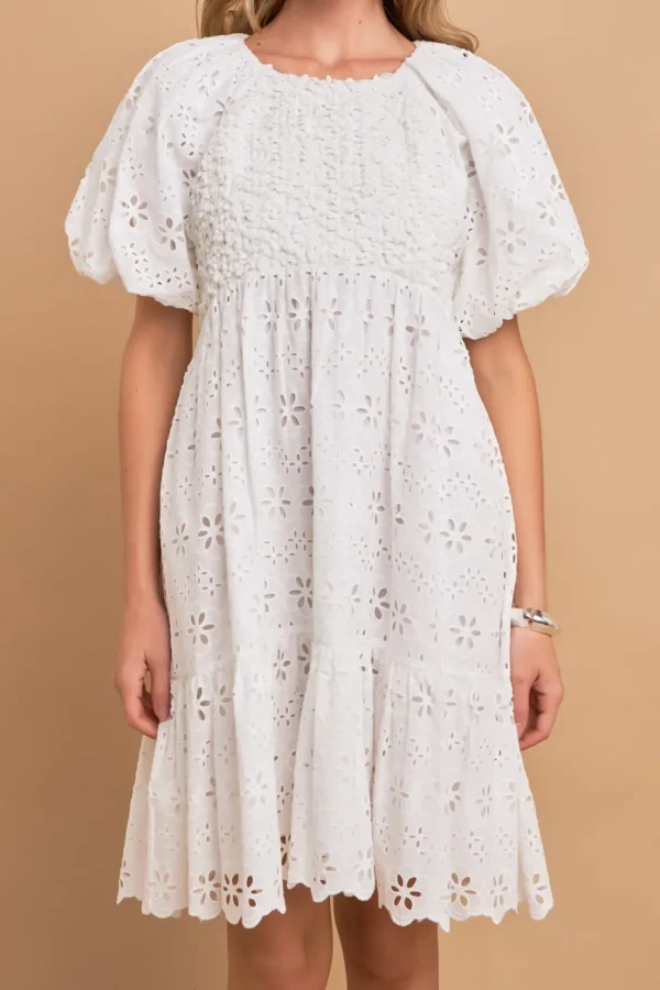 ENGLISH FACTORY Boho Dresses | White Dresses*- Premium Knit and Embroidery Combo Dress WHITE