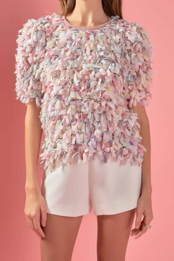 ENGLISH FACTORY Tops*- Premium Textured Ribbon Top