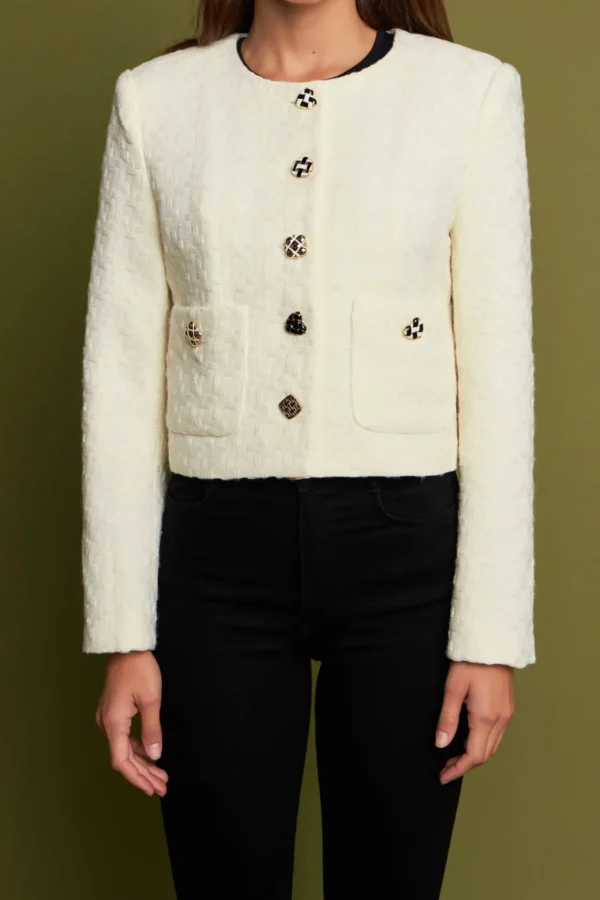 ENGLISH FACTORY Jackets & Coats*- Premium Houndstooth Cropped Jacket IVORY