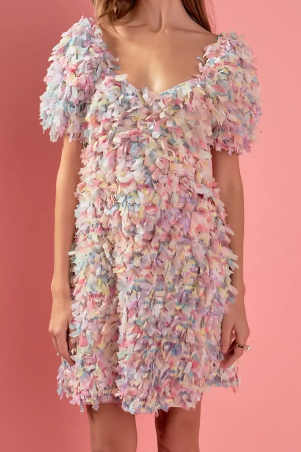 ENGLISH FACTORY Tops*- Premium Textured Ribbon Mini Full Dress MAUVE