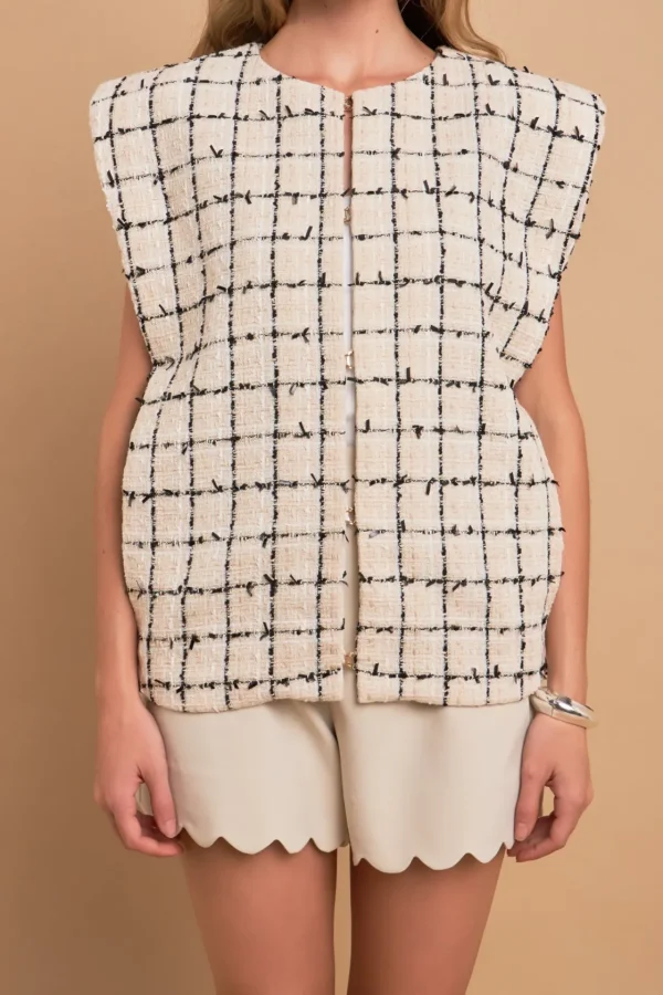ENGLISH FACTORY Jackets & Coats | Tops*- Premium Tweed Vest with Shoulder Pads CREAM/BLACK