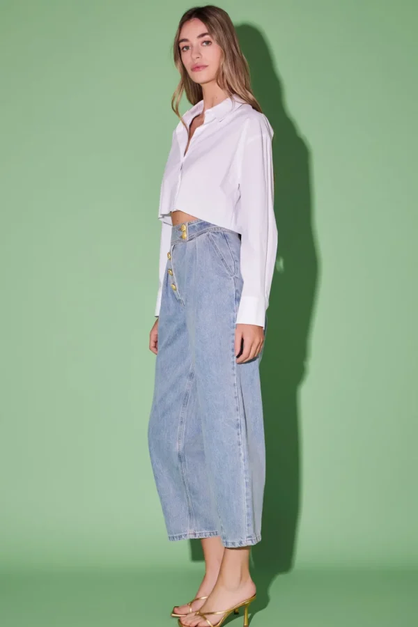 ENGLISH FACTORY Denim | Tops*- Premium Denim Cropped Trousers