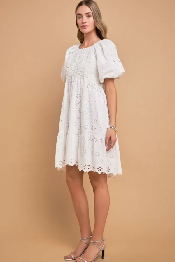 ENGLISH FACTORY Boho Dresses | White Dresses*- Premium Knit and Embroidery Combo Dress WHITE