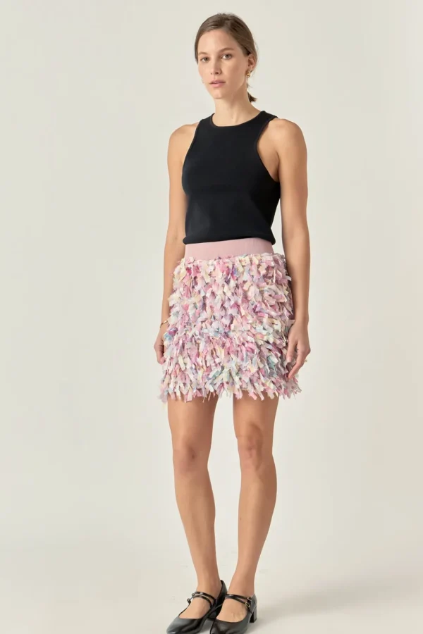 ENGLISH FACTORY Skirts | Tops*- Premium Textured Ribbon High Waisted Mini Skirt