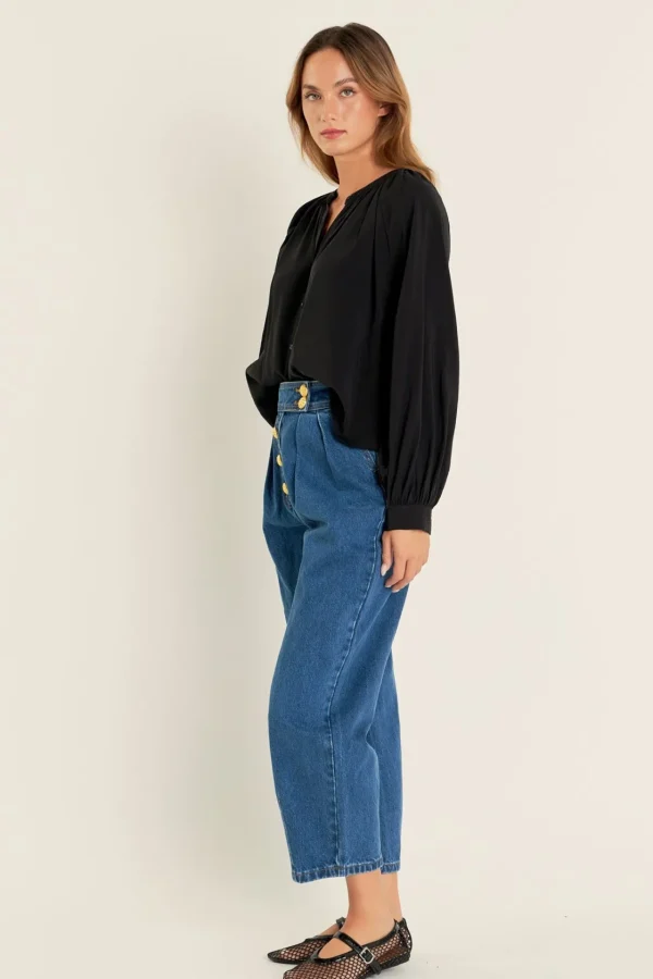 ENGLISH FACTORY Denim | Tops*- Premium Denim Cropped Trousers