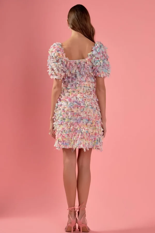 ENGLISH FACTORY Tops*- Premium Textured Ribbon Mini Full Dress MAUVE