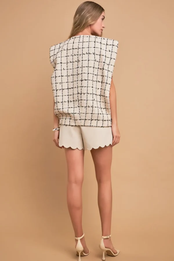 ENGLISH FACTORY Jackets & Coats | Tops*- Premium Tweed Vest with Shoulder Pads CREAM/BLACK