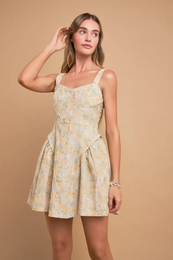 ENGLISH FACTORY Tops*- Premium Embroidered Linen Bustier Dress TANMULTI