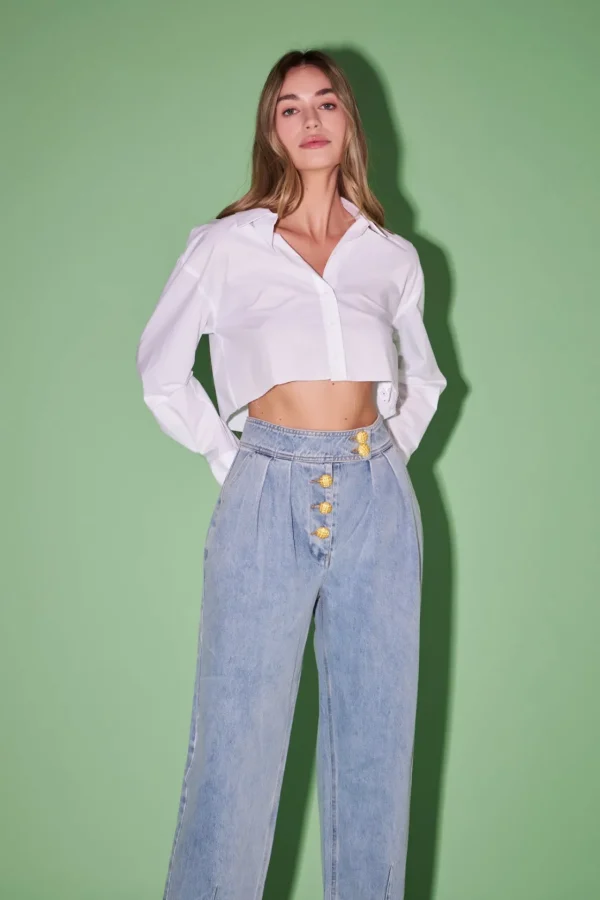 ENGLISH FACTORY Denim | Tops*- Premium Denim Cropped Trousers