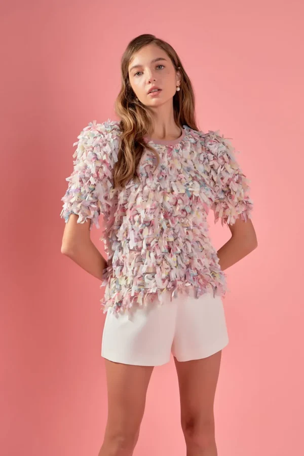 ENGLISH FACTORY Tops*- Premium Textured Ribbon Top