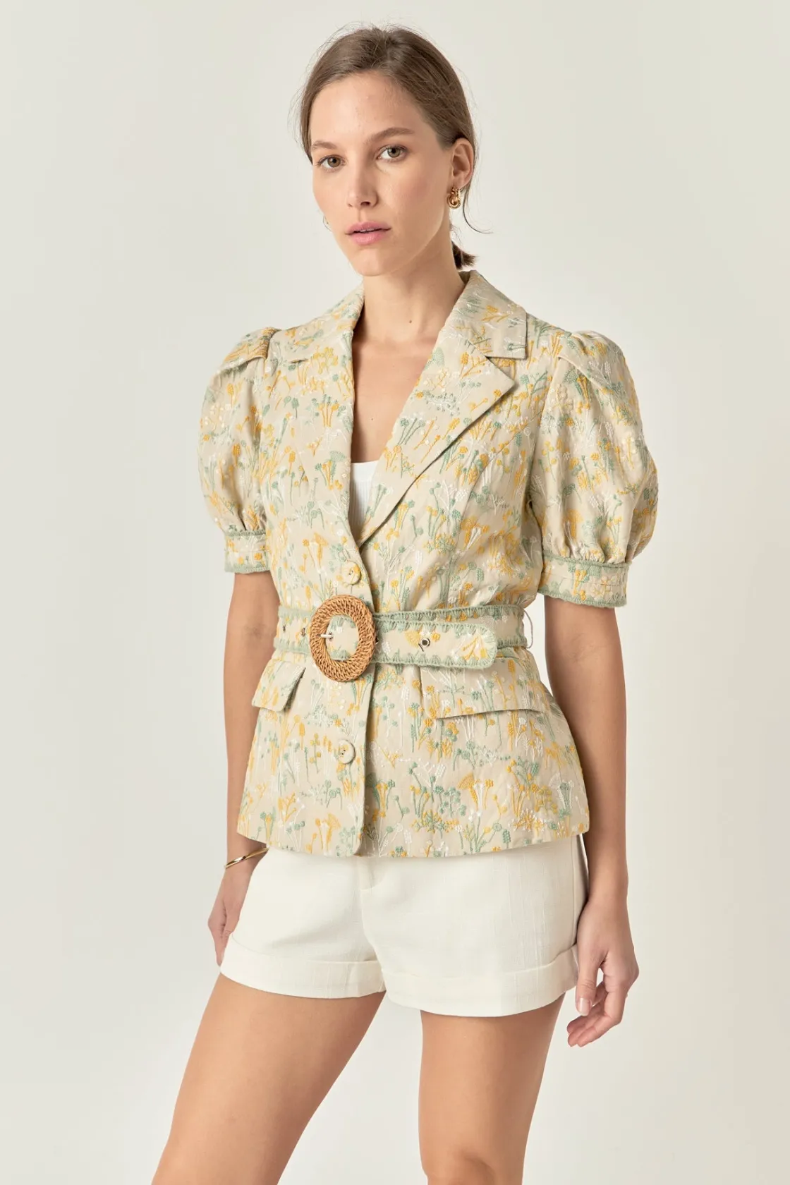 english_factory__premium__3-3.webp ENGLISH FACTORY Jackets & Coats | Tops*- Premium Embroidered Linen Belted Short Sleeve Jacket TANMULTI