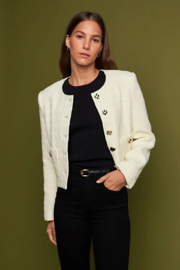 ENGLISH FACTORY Jackets & Coats*- Premium Houndstooth Cropped Jacket IVORY
